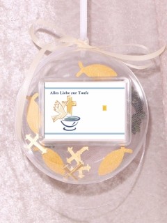 0,5 g gold gift bar motif: Alles Liebe zur Taufe in gift ball / globe handmade decorated