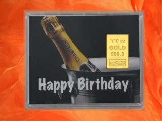 1/10 oz. gold gift bar motif: Happy birthday champagne