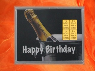 4 g gold gift bar motif: Happy birthday champagne
