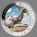 1 oz. Somalia Elephant colored African Wildlife silver...