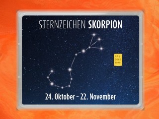 0,5 Gramm Gold Geschenkbarren Flipmotiv: Sternzeichen Skorpion