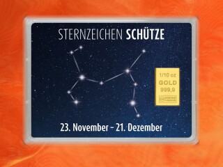 1/10 Unze Gold Geschenkbarren Flipmotiv: Sternzeichen Schütze