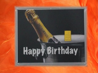 1 Gramm Gold Geschenkbarren Motiv: Happy birthday Champagner